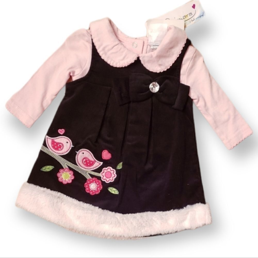 NWT Samara Love Birds Corduroy Jumper Dress Set